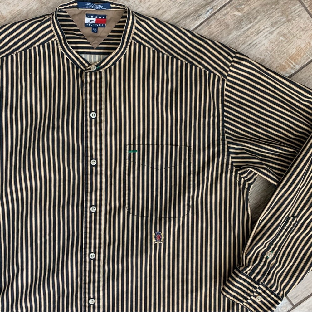 VTG Tommy Hilfiger grandad collar striped shirt